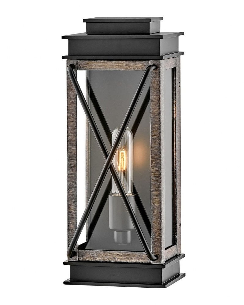 Montecito Modern Elegance Black Lantern Wall Light with Clear Glass