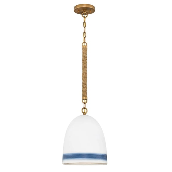 1 Light Small Pendant In Traditional-Coastal Style 10 Inches Wide By 21.75 Inches High-Heirloom Brass/Navy Stripe Finish Hinkley Lighting 3364Hr-Nv