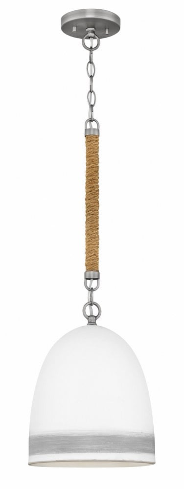 Nash Mini Bowl Pendant in Antique Nickel with Grey Stripe and Ceramic Shade