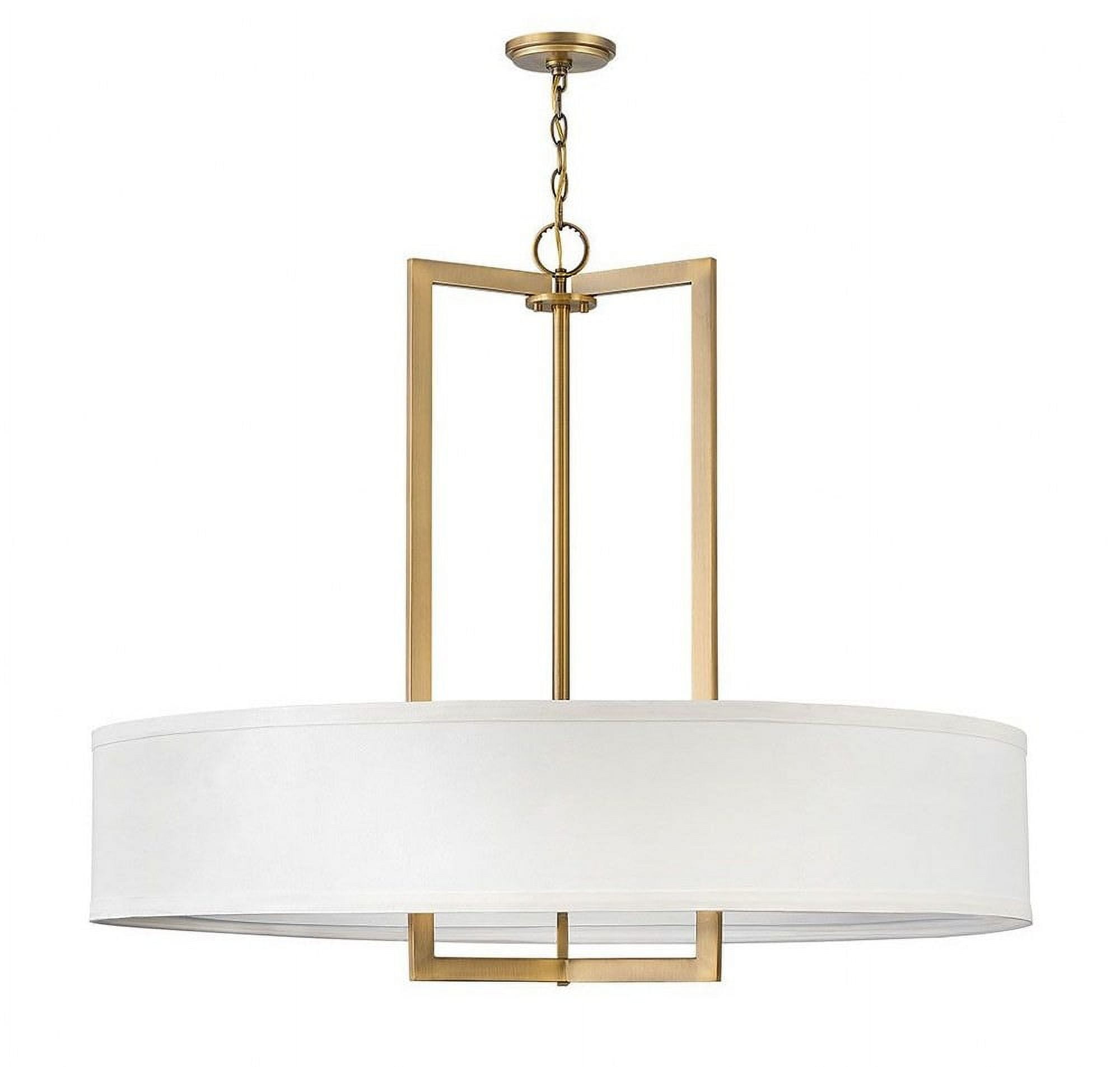 Hampton Elegance Brushed Bronze Drum Chandelier with Off-White Linen Shade