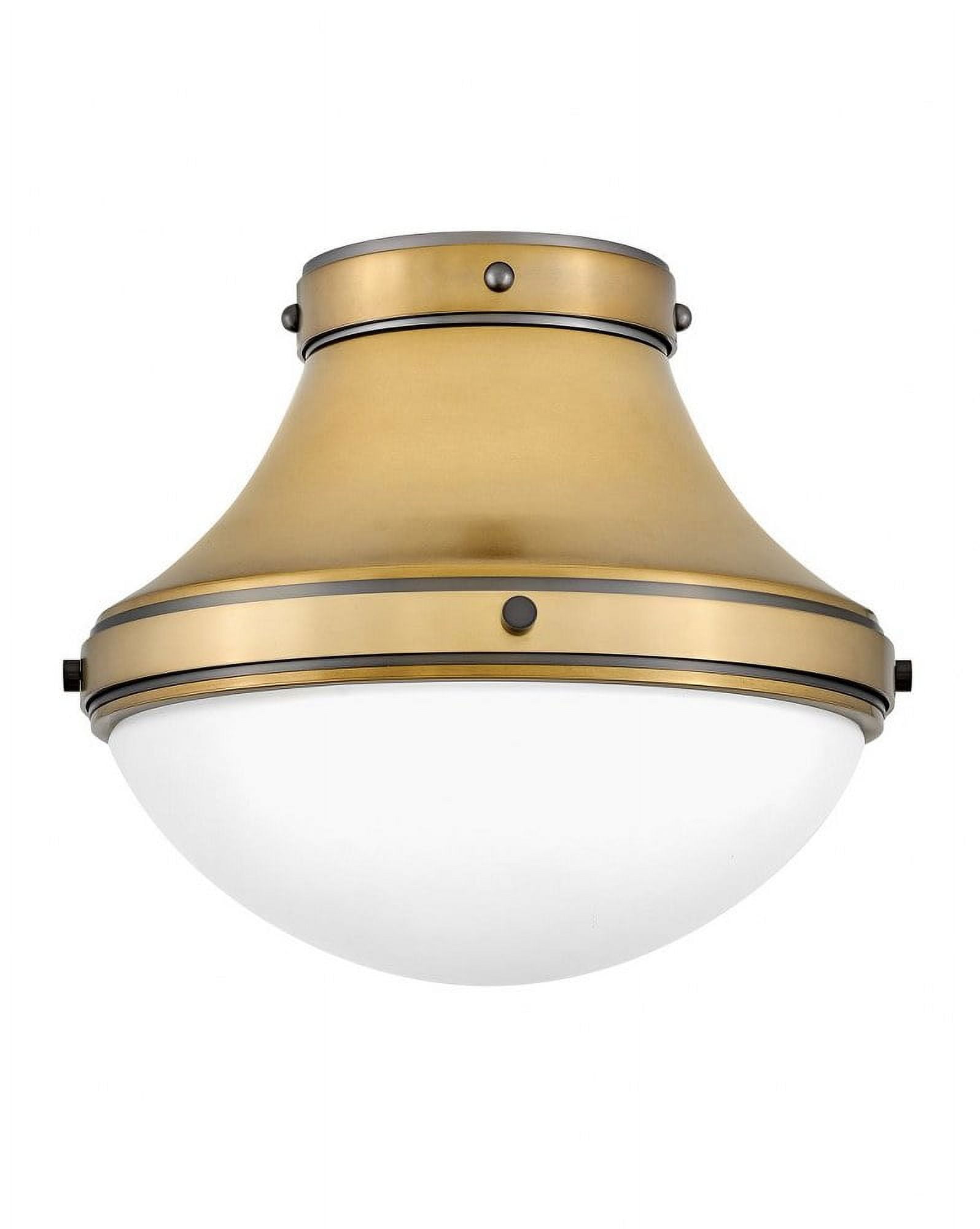 Oliver Heritage Brass and Black Oxide LED Flush Mount with Etched Opal Glass