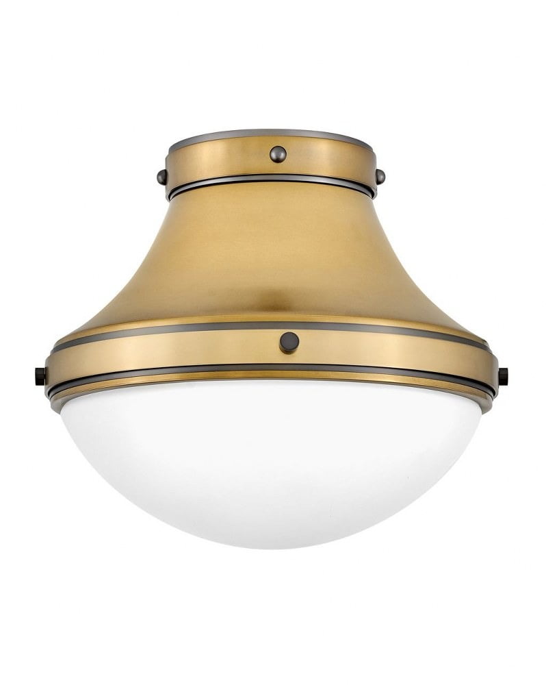 Oliver Heritage Brass and Black Oxide LED Flush Mount with Etched Opal Glass
