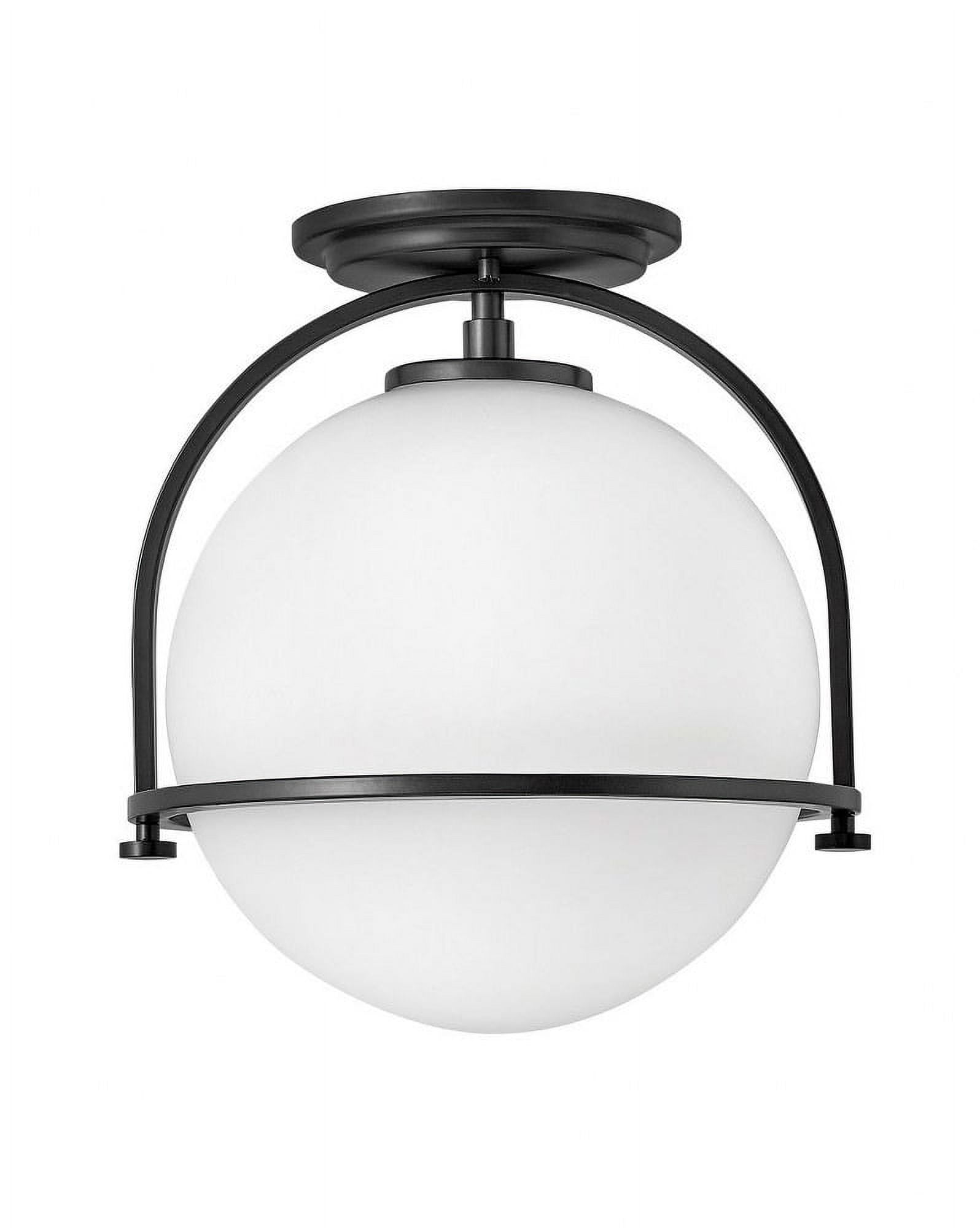 Heritage Brass and Etched Opal Glass Semi-Flush Ceiling Light