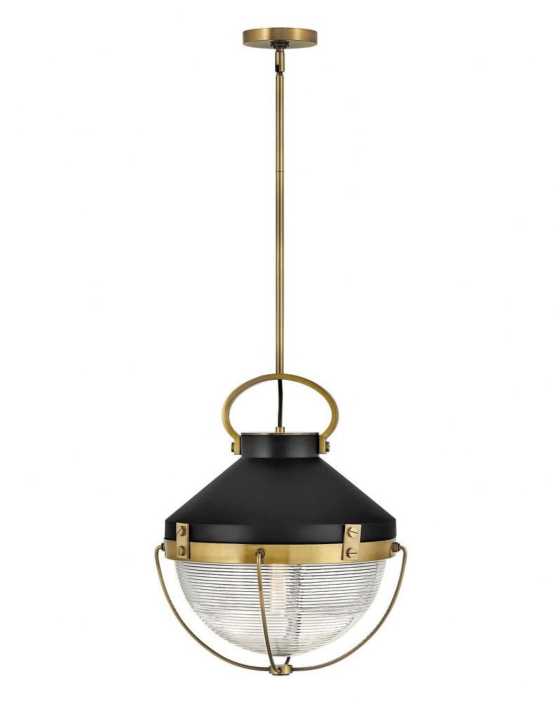 Heritage Brass and Black Glass LED Pendant Light