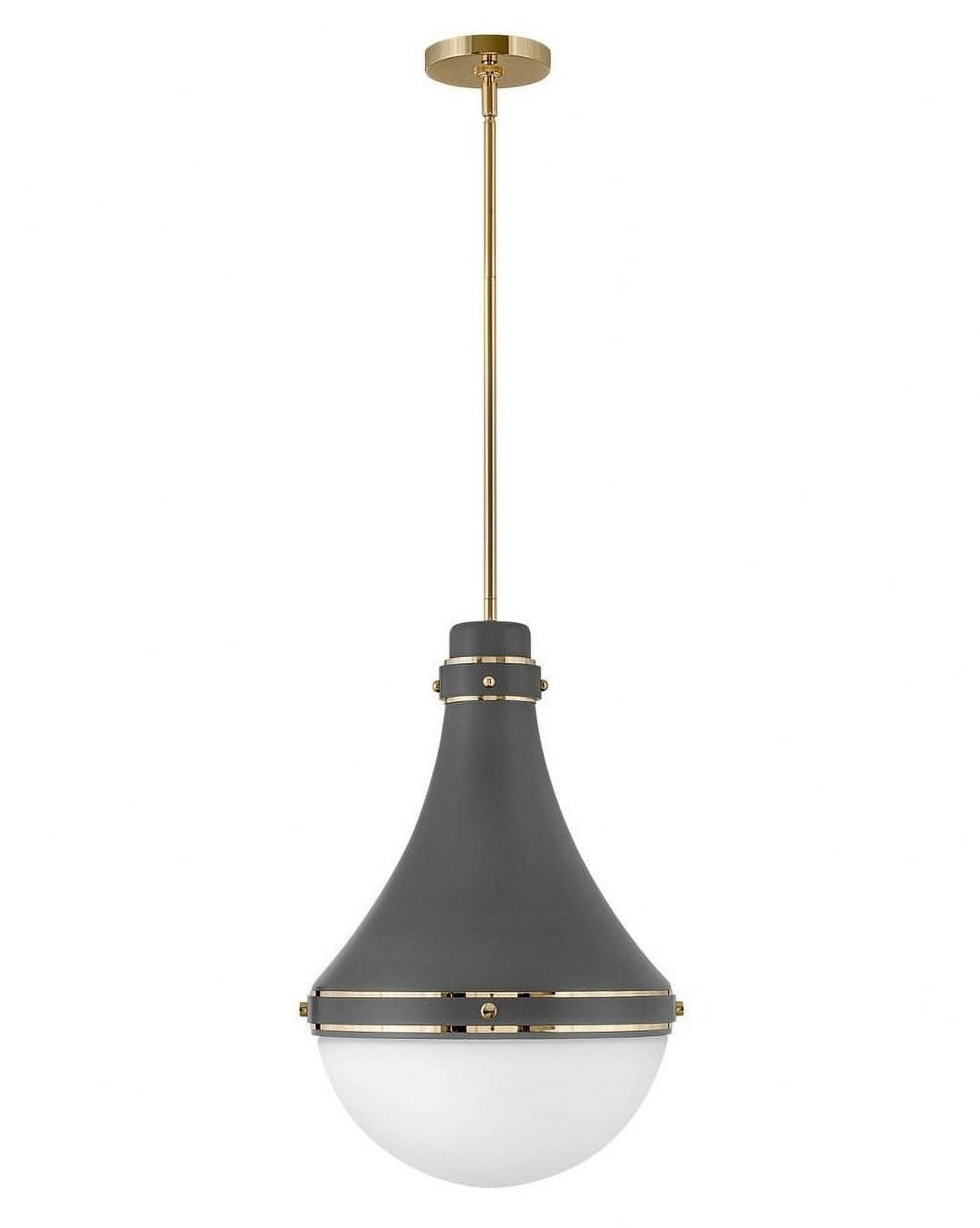 Oliver Transitional 1-Light 21.25" Dark Matte Grey Pendant with Bright Brass Accents and Etched Opal Glass