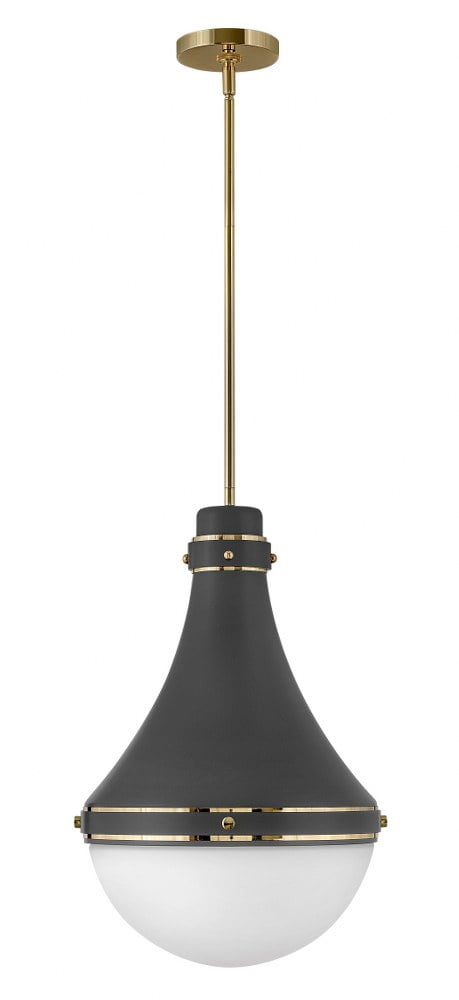 Oliver Transitional 1-Light 21.25" Dark Matte Grey Pendant with Bright Brass Accents and Etched Opal Glass