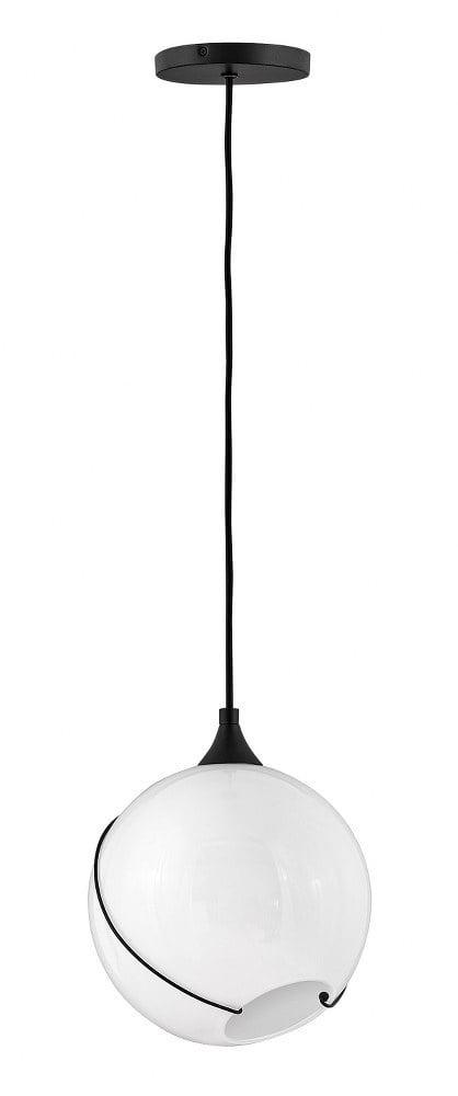 Black Opal Glass Globe Pendant Light with Brass Accents