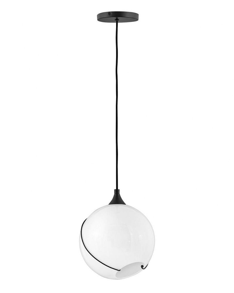 Black Opal Glass Globe Pendant Light with Brass Accents