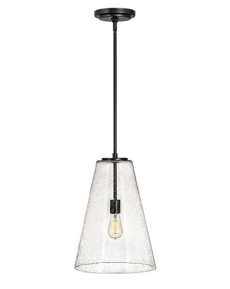 Vance Satin Black 1-Light Pendant with Clear Seedy Glass