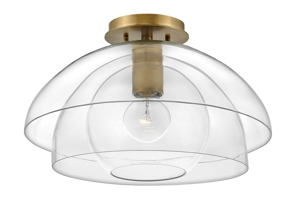 Heritage Brass and Clear Glass Semi-Flush Mount Light