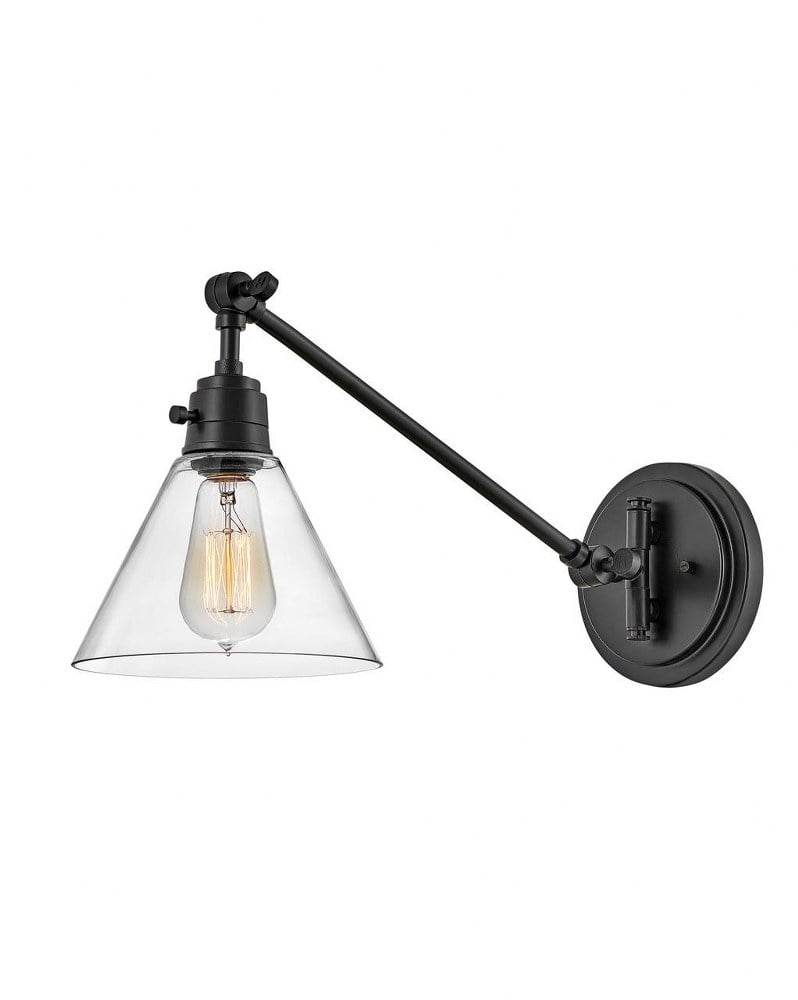 Arti Black Adjustable Sconce with Clear Glass Shade