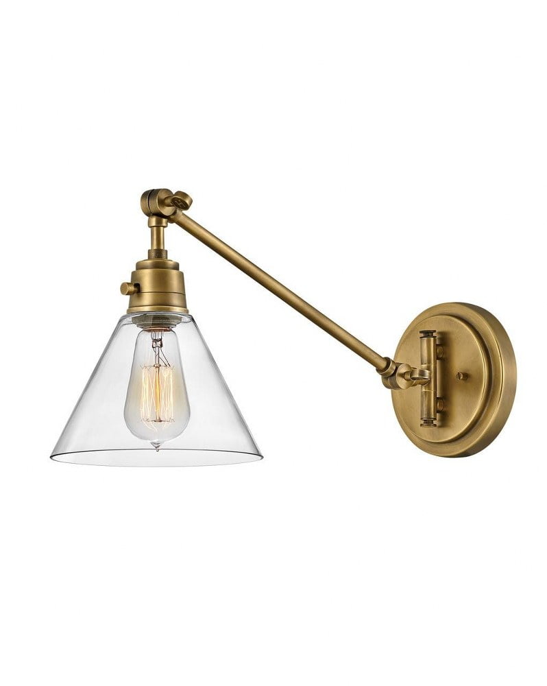 Heritage Brass Adjustable Swing Arm Sconce with Clear Glass Shade