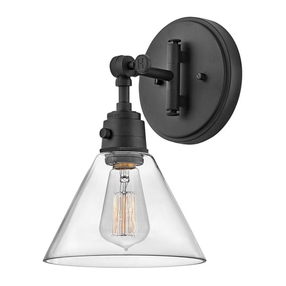 3691BK-CL Hinkley Lighting Arti - 1 Light Small Wall Sconce in Transitional Style - 7.5 Inches Wide by 12.25 Inches High-Black Finish-Clear Shade