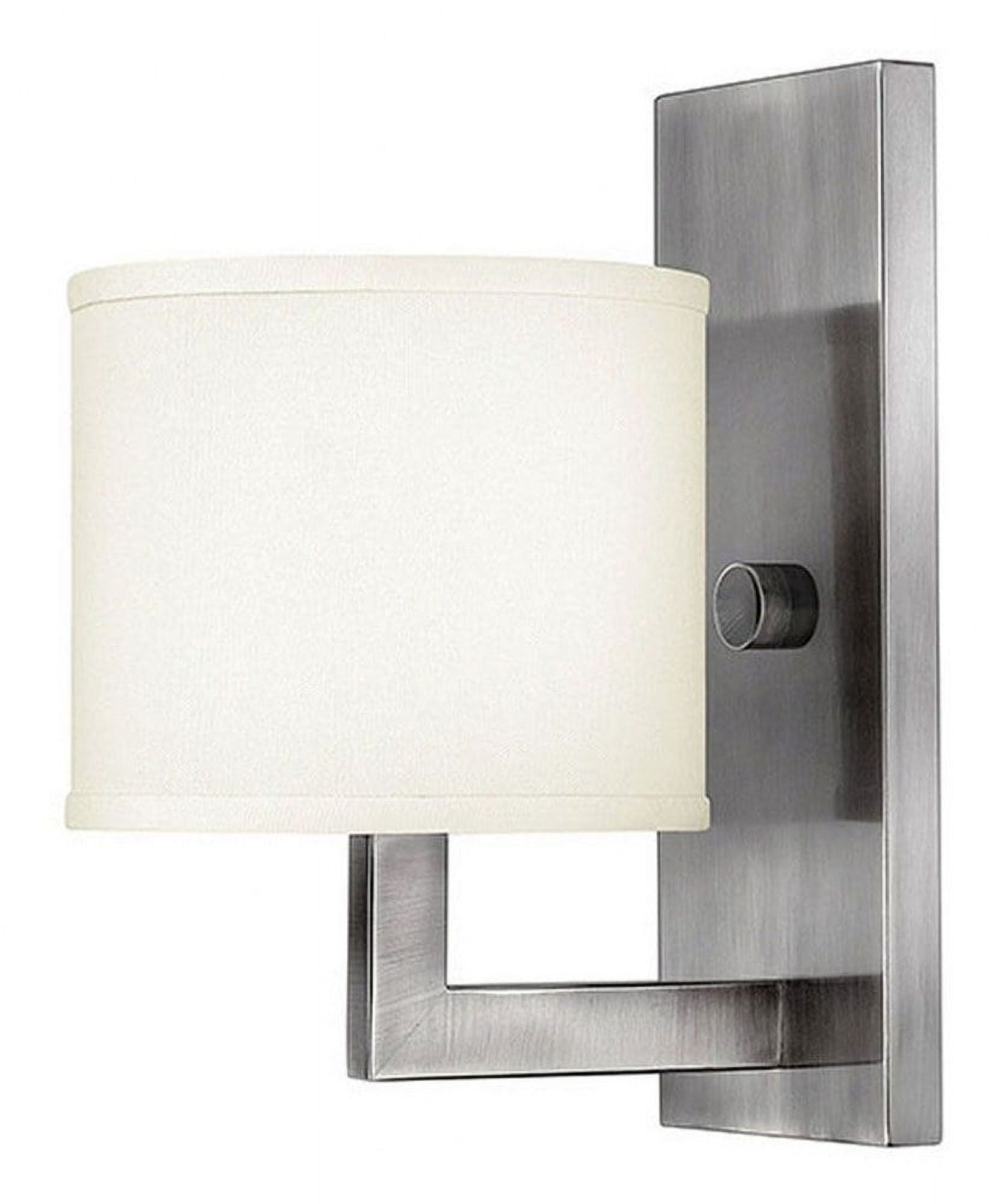 Antique Nickel Dimmable Wall Sconce with Off-White Linen Shade