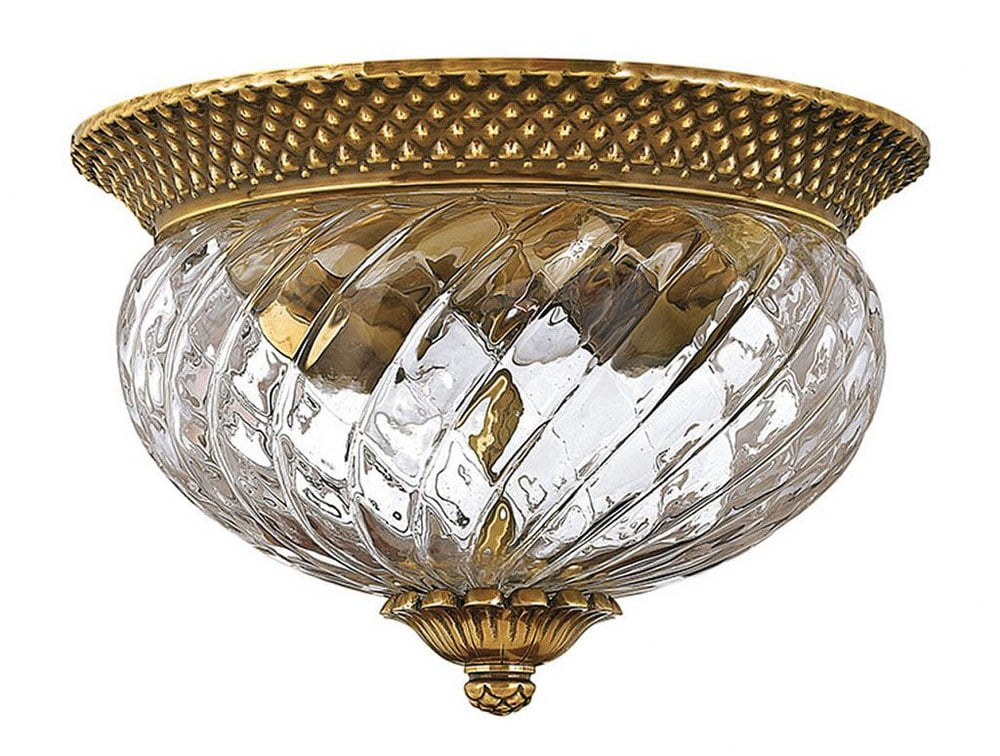 Polished Antique Nickel 2-Light Flush Mount with Clear Glass