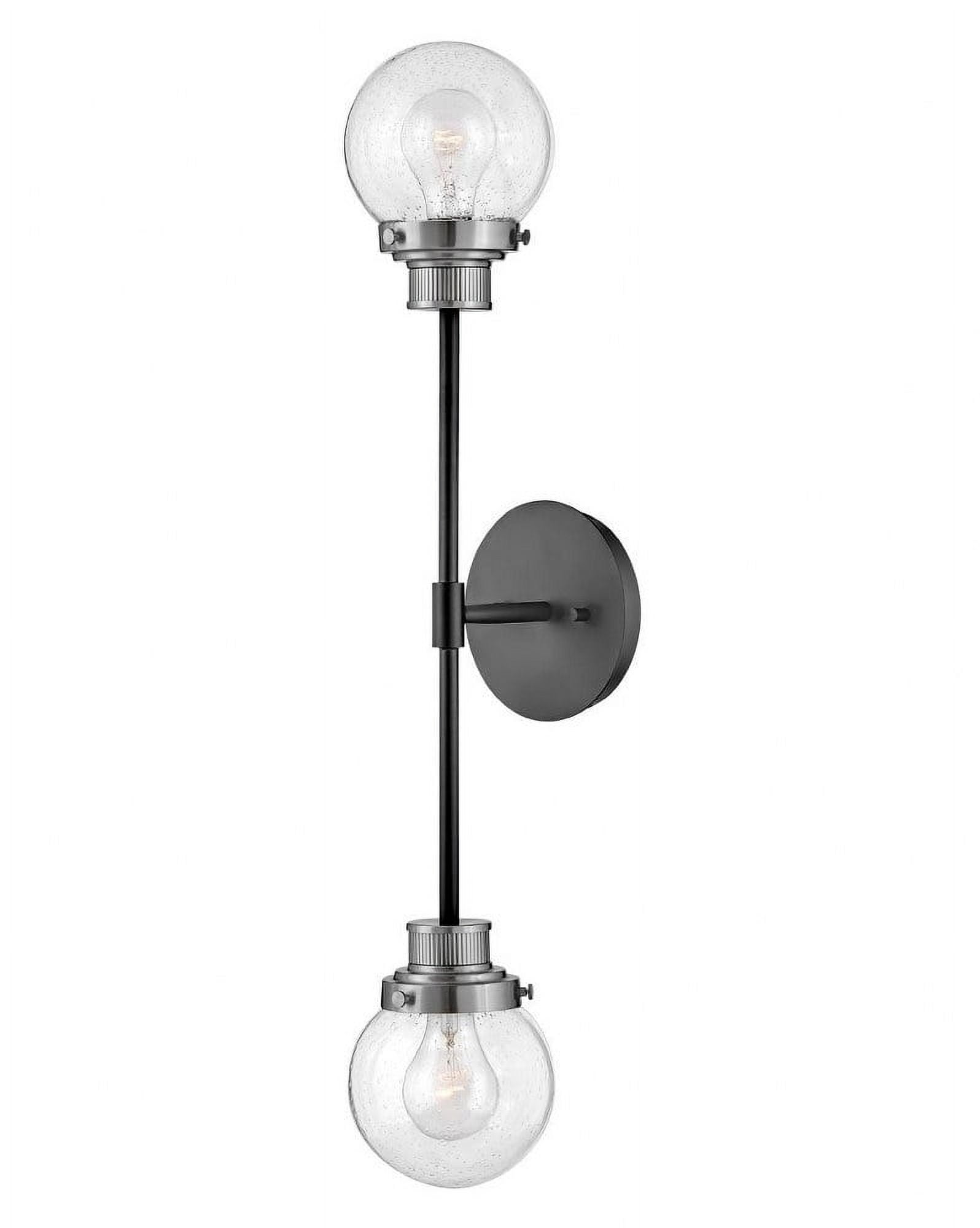 Poppy Dual-Finish Black & Brushed Nickel 2-Light Sconce with Clear Seedy Glass