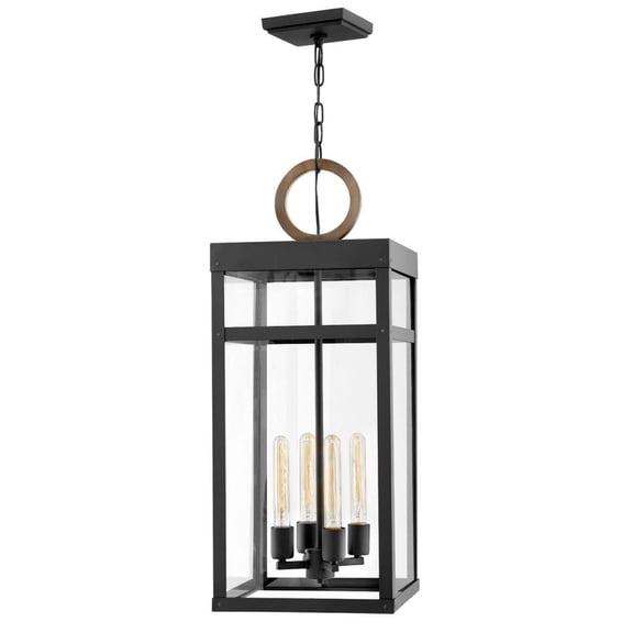 4 Light Large Outdoor Hanging Lantern In Transitional Style 12 Inches Wide By 31.25 Inches High-Black Finish-Led Lamping Type Hinkley Lighting