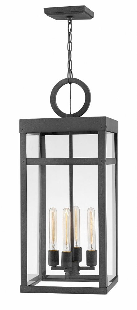 Transitional 4-Light Oil Rubbed Bronze Outdoor Pendant with Clear Glass