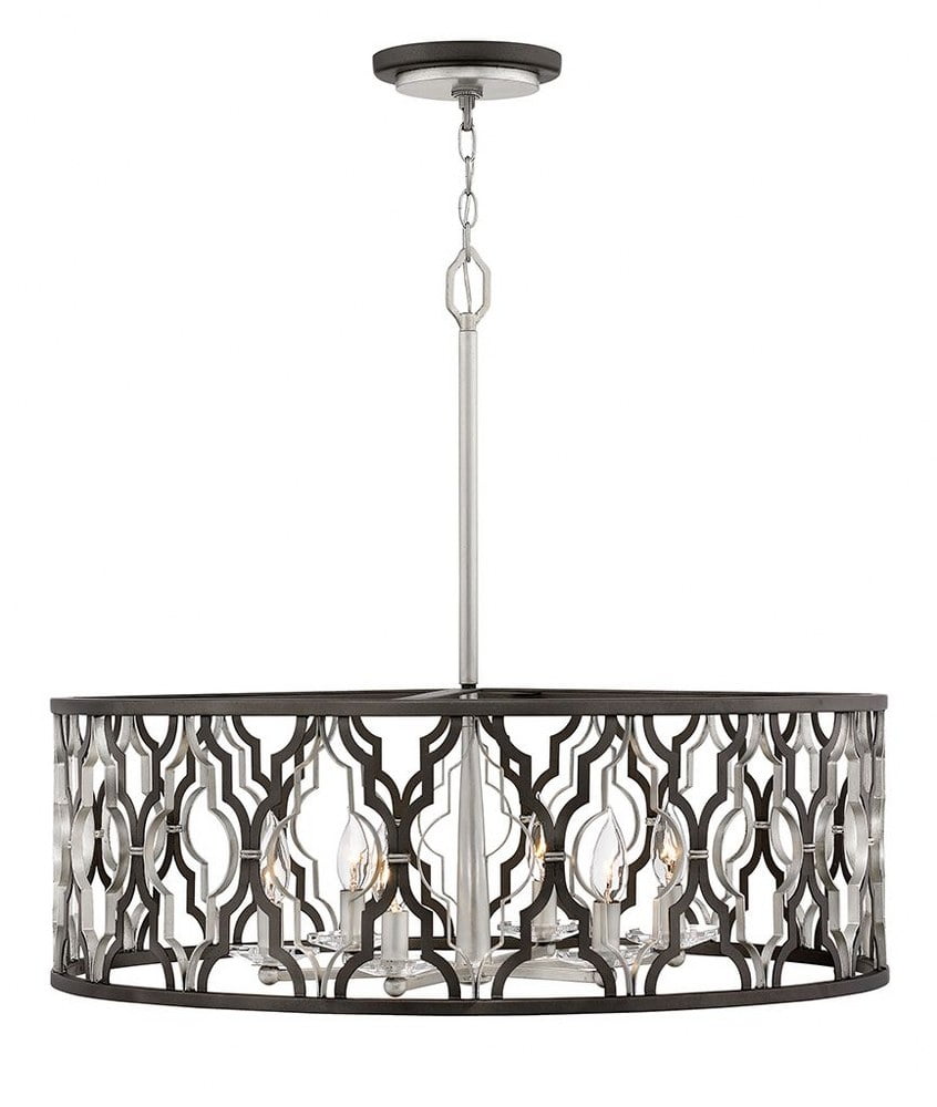 Glacial Gold Crystal Drum Pendant with LED Candelabra Lights
