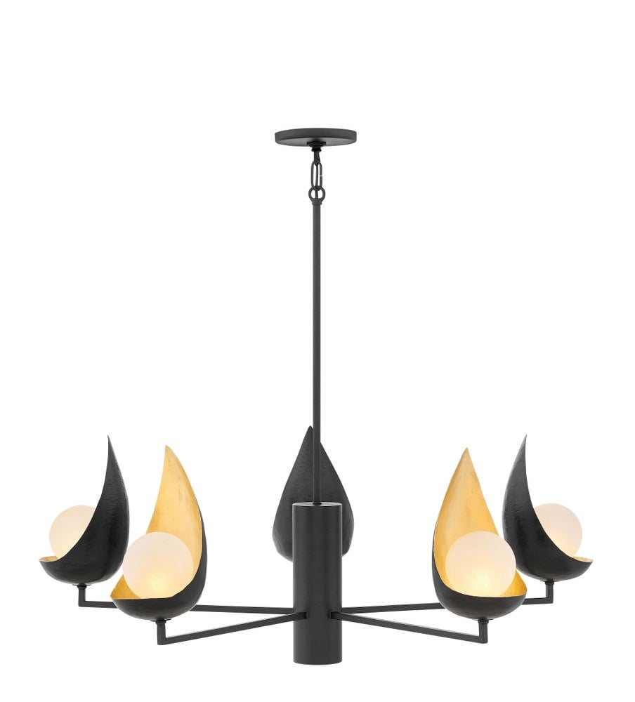 Ren Matte Black 5-Light Geometric Chandelier with Faux Alabaster Globes
