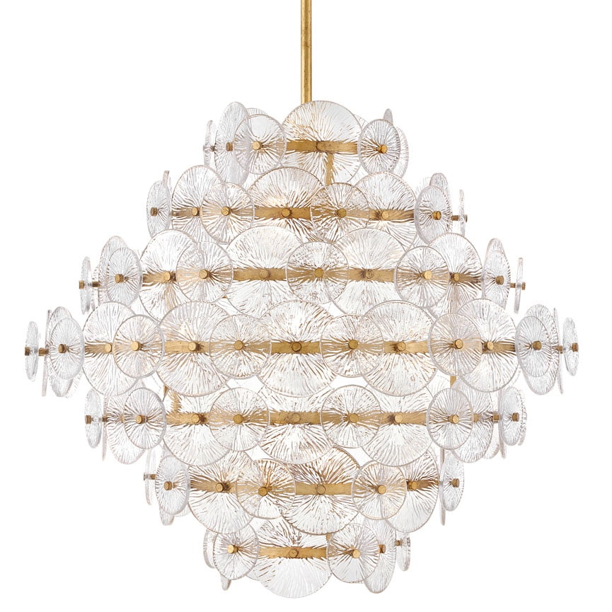 Rene Distressed Brass 16-Light Tiered Chandelier with Clear Pressed Glass