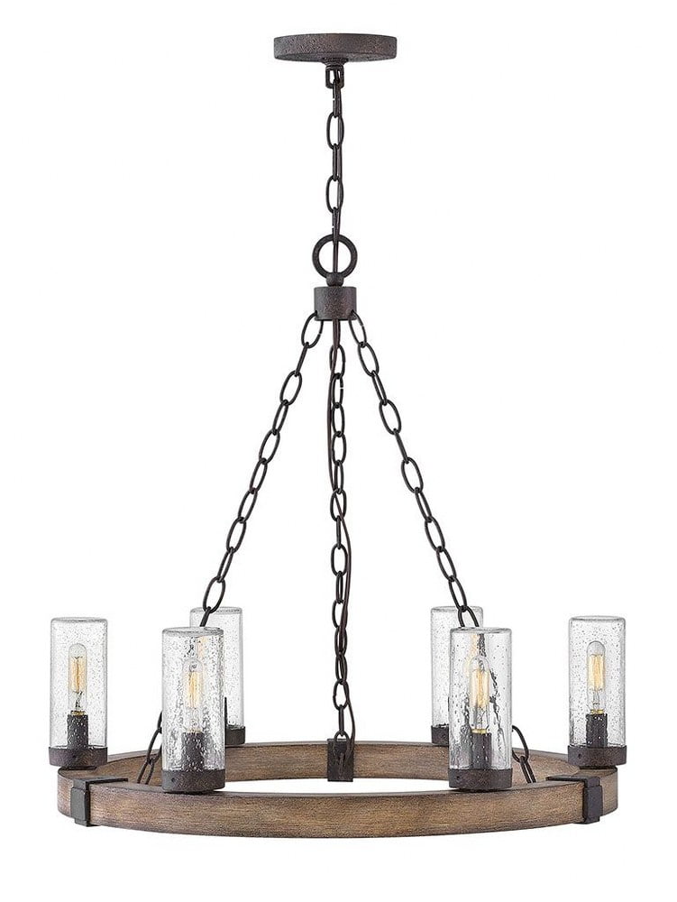 Sawyer Sequoia Brown 24" Outdoor Chandelier with Clear Seedy Glass