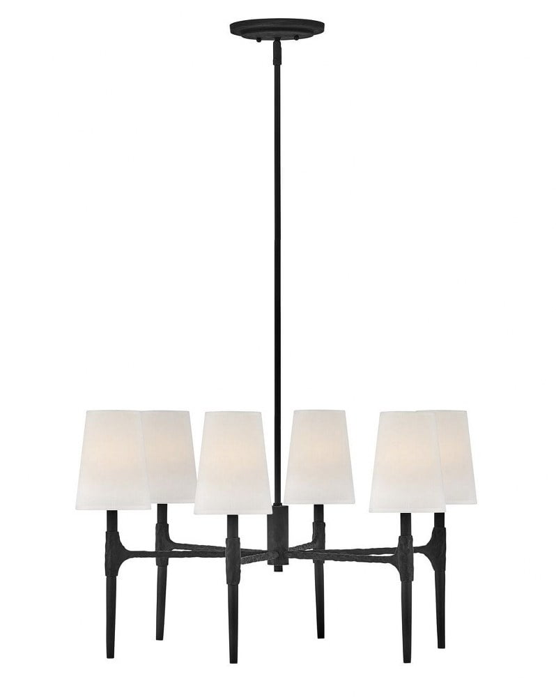 Beaumont Mini 6-Light Black Chandelier with Off-White Linen Shades