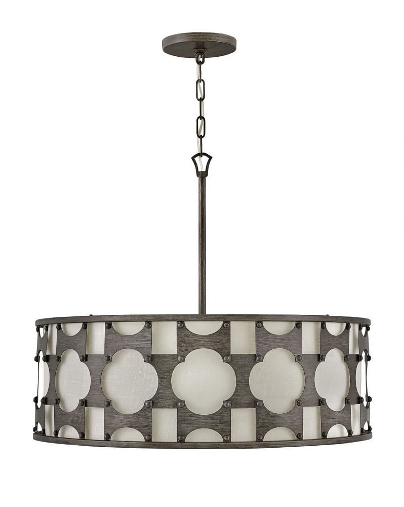 Weathered Bronze 6-Light Drum Chandelier with Off-White Shade