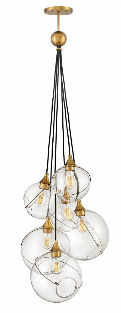 Heritage Brass and Clear Glass 6-Light Cluster Pendant