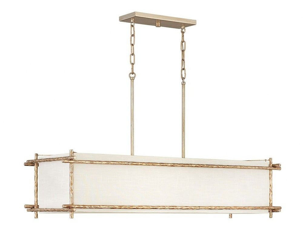 Champagne Gold 6-Light Chandelier with Off-White Textured Shade