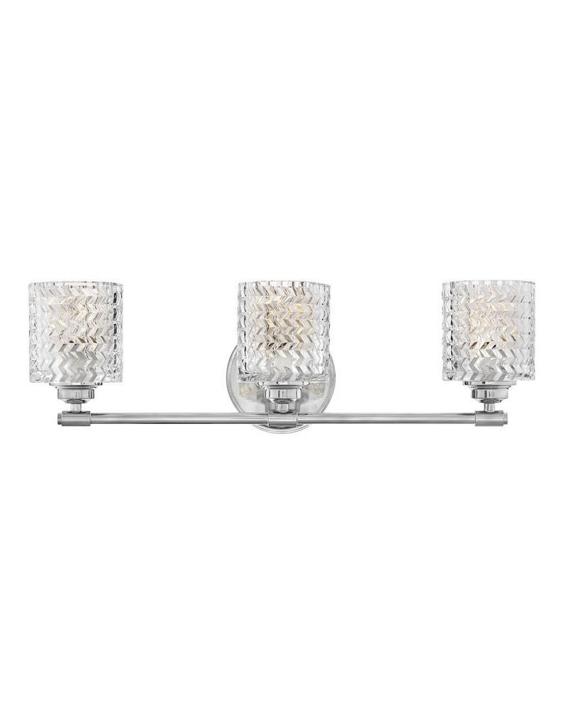 Elle Chrome 3-Light Vanity with Chevron Cut Clear Glass