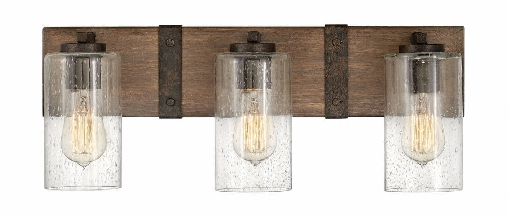 Sequoia Iron Rust 3-Light Bath Vanity with Clear Seedy Glass