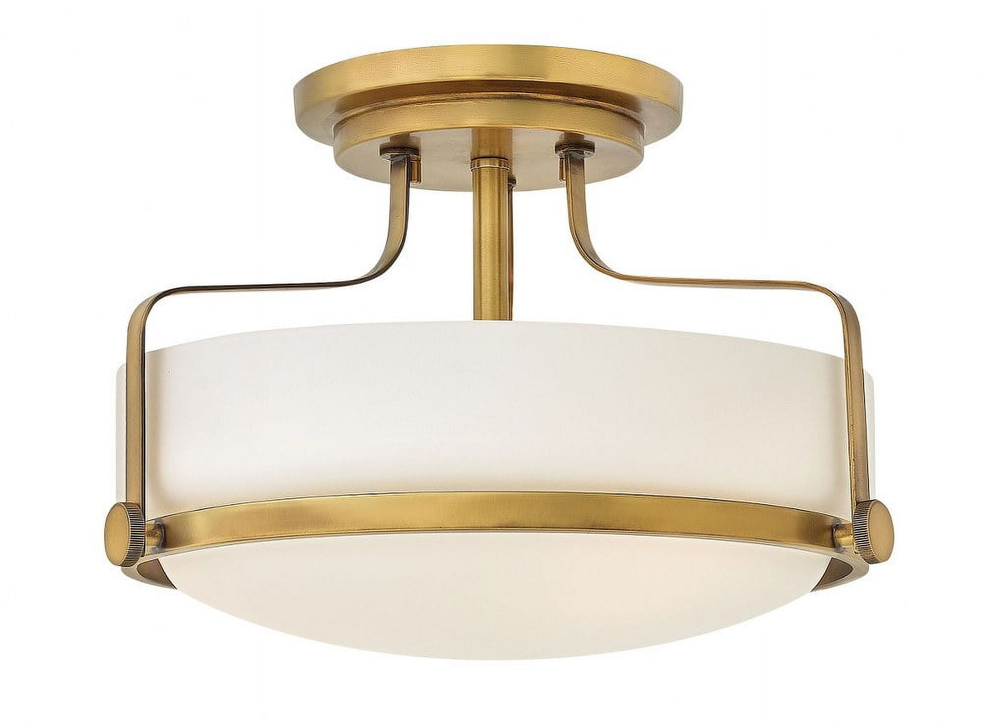 Heritage Brass and Etched Opal Glass 3-Light Semi-Flush Mount