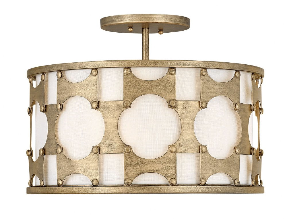 Burnished Gold Drum Pendant with Off-White Textured Shade