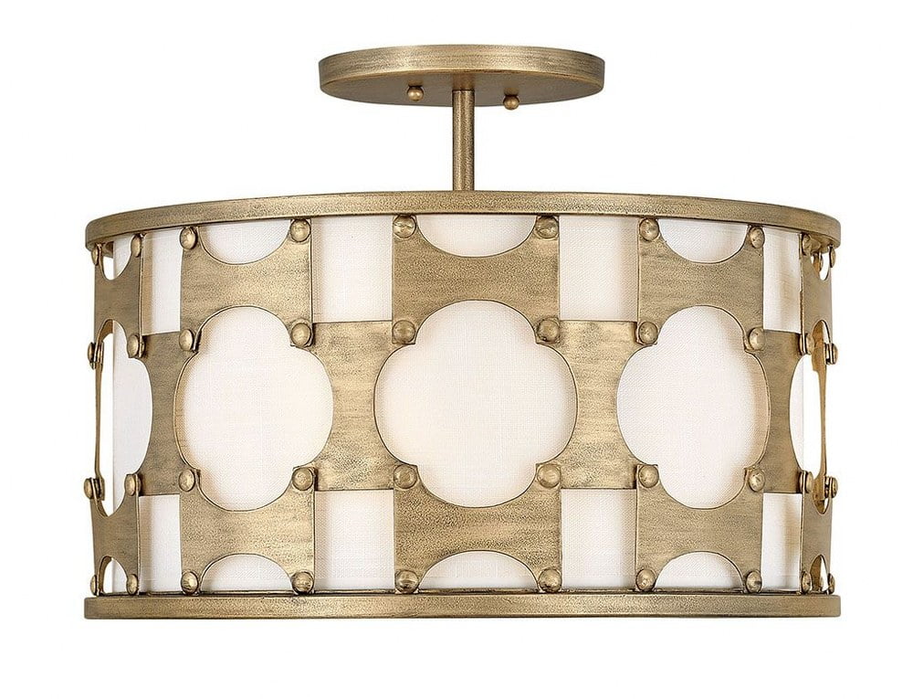 Burnished Gold Drum Pendant with Off-White Textured Shade