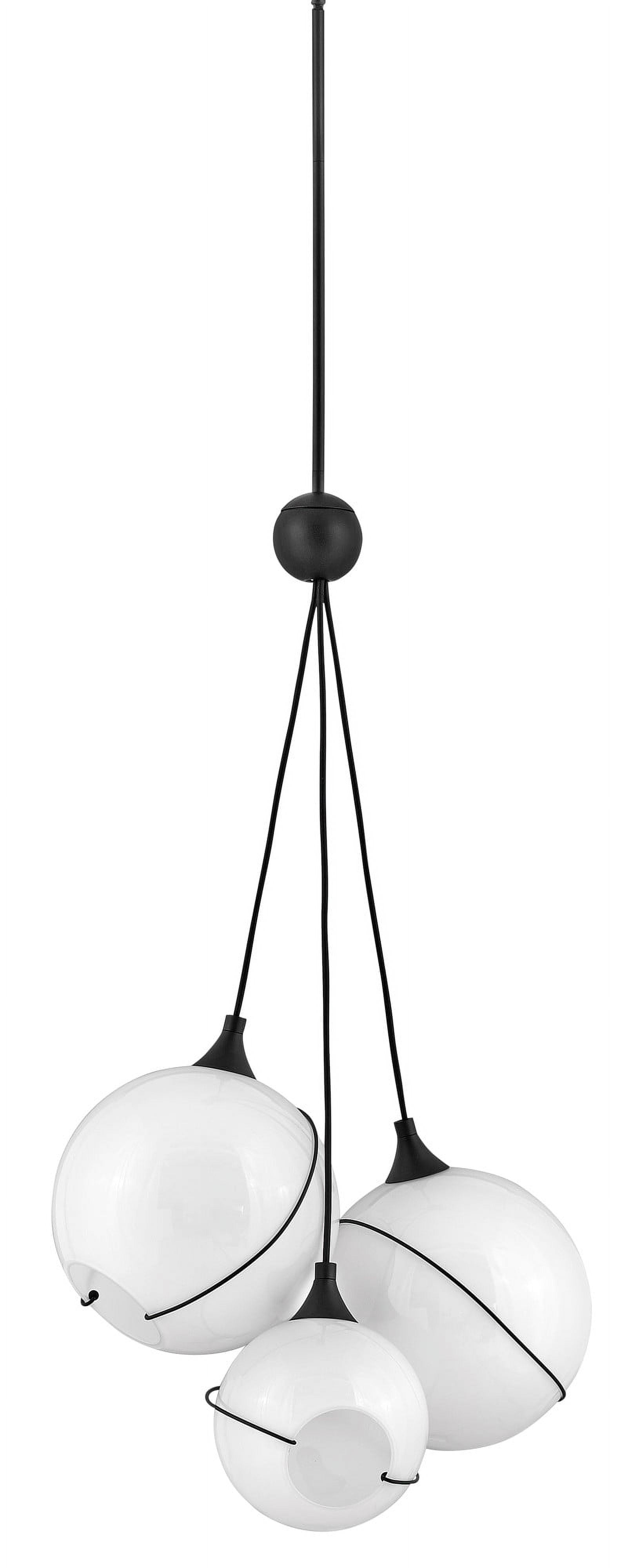 Black and White 3-Light Globe Chandelier with Opal Glass