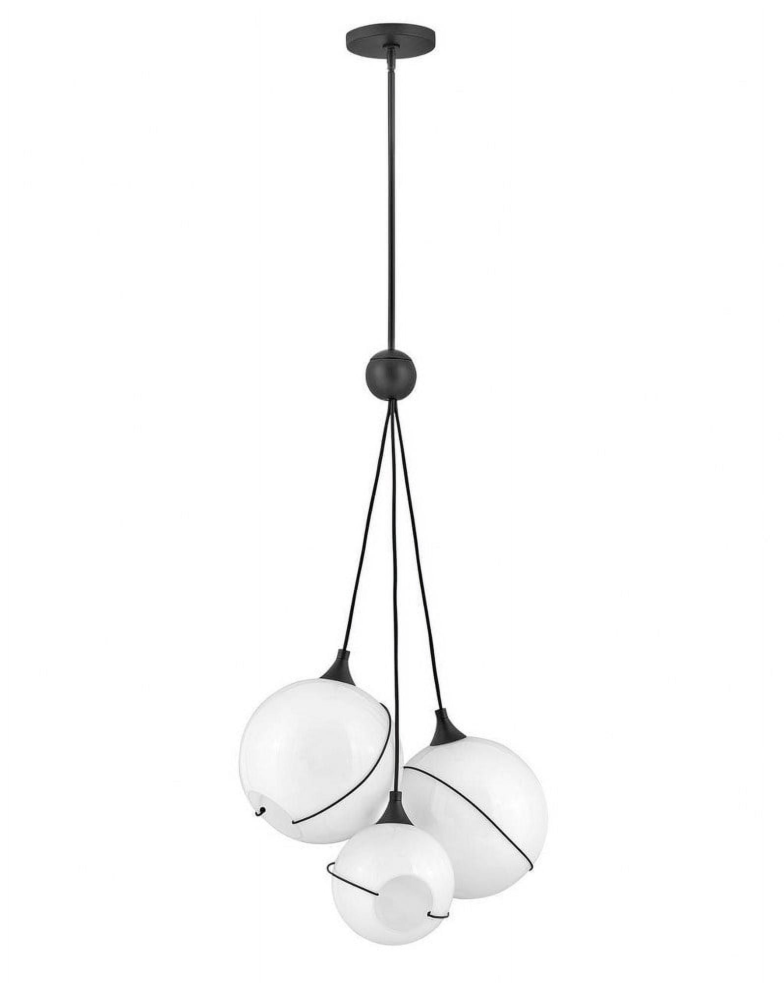 Black and White 3-Light Globe Chandelier with Opal Glass