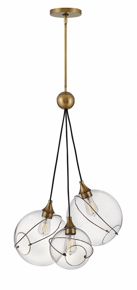 Skye Heritage Brass 3-Light Globe Pendant with Clear Glass