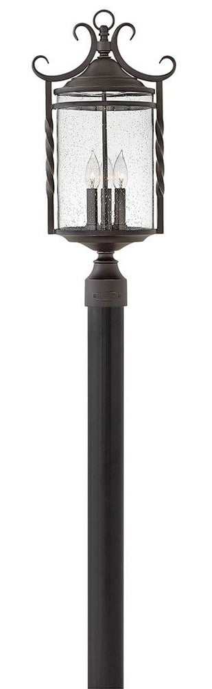 Olde Black 3-Light Outdoor Post Lantern with Seedy Glass