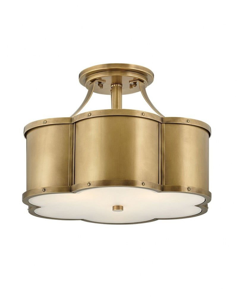 Heritage Brass and Glass 3-Light Semi-Flush Mount