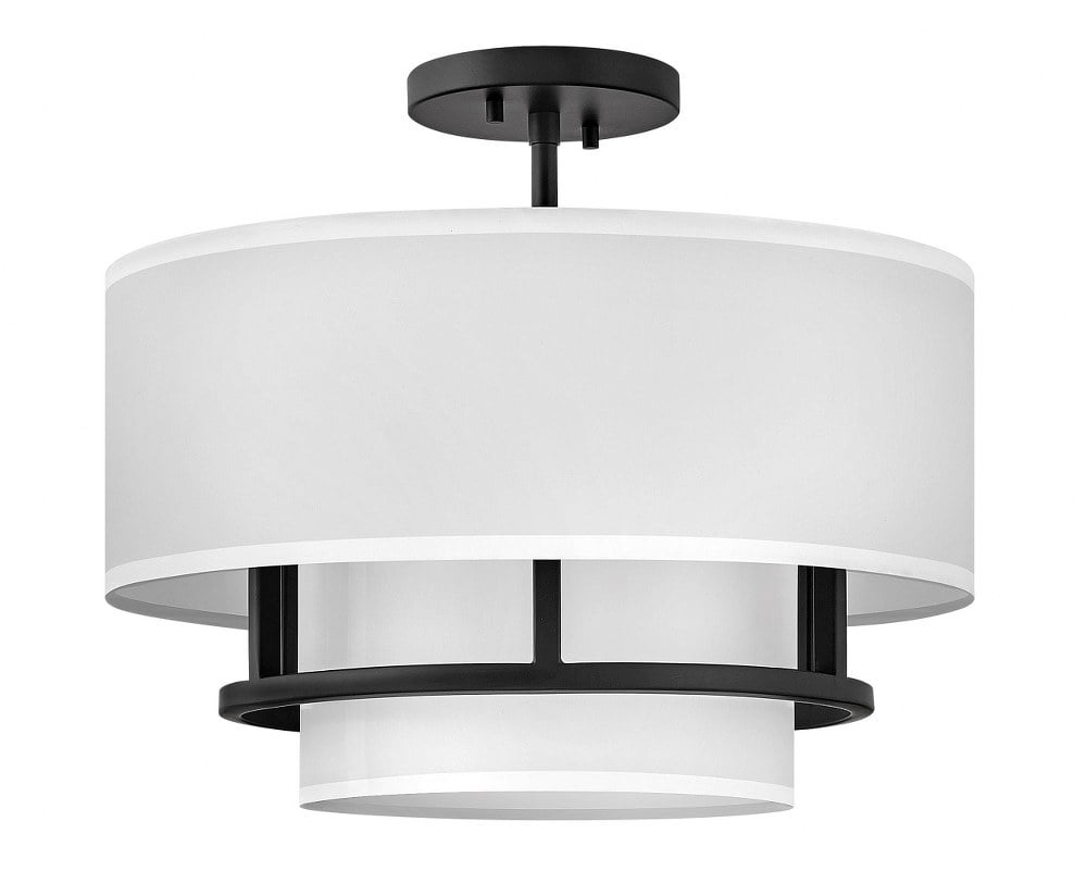 Black Steel 16" Drum Semi-Flush Mount Light