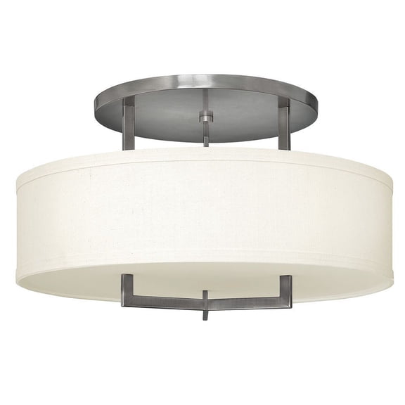Hampton 3 - Light Antique Nickel/Silver Mid Century Modern Incandescent Metal Flush Mount Light
