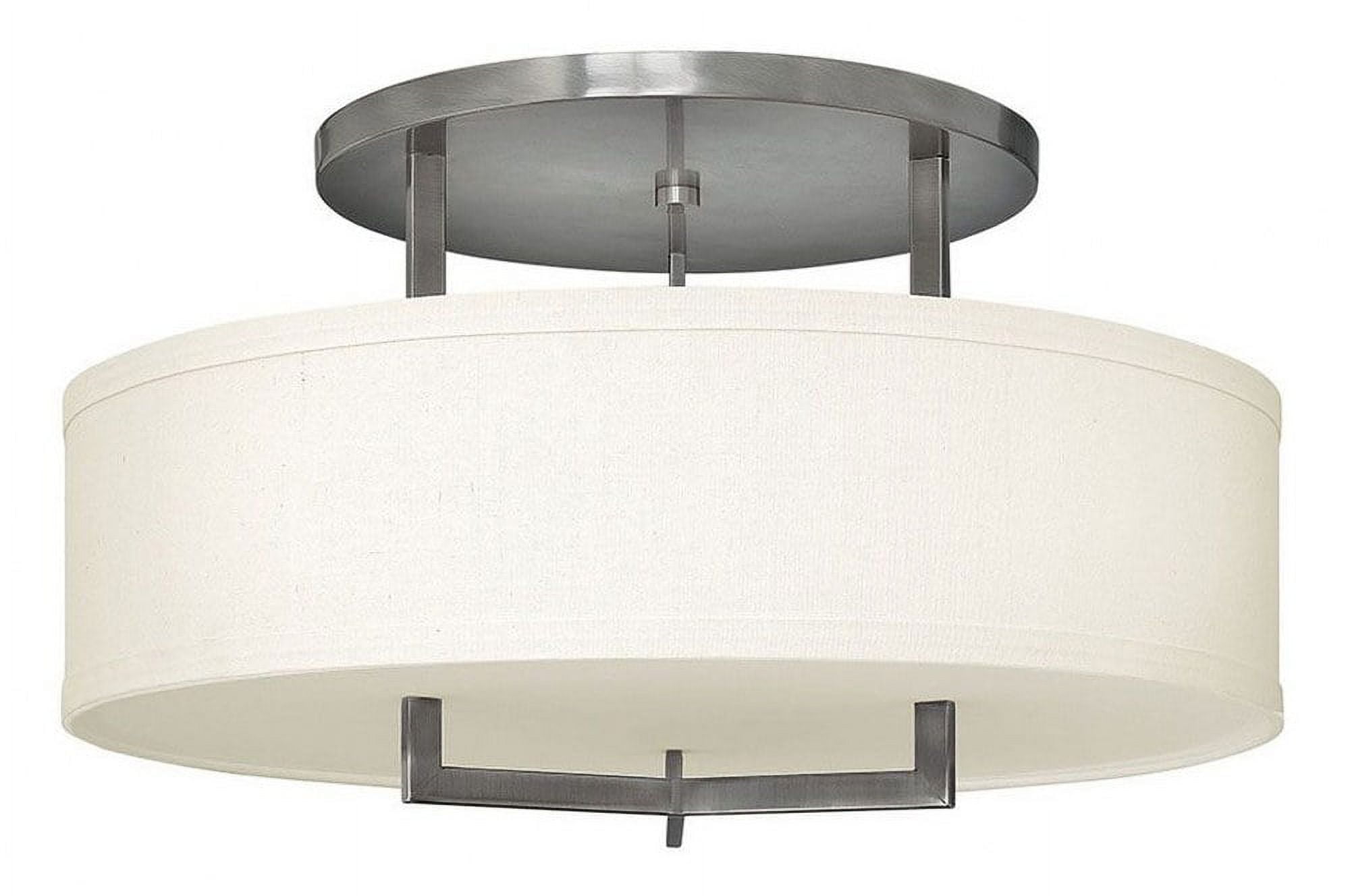 Brushed Bronze 26" Drum Semi-Flush Mount with Off-White Linen Shade