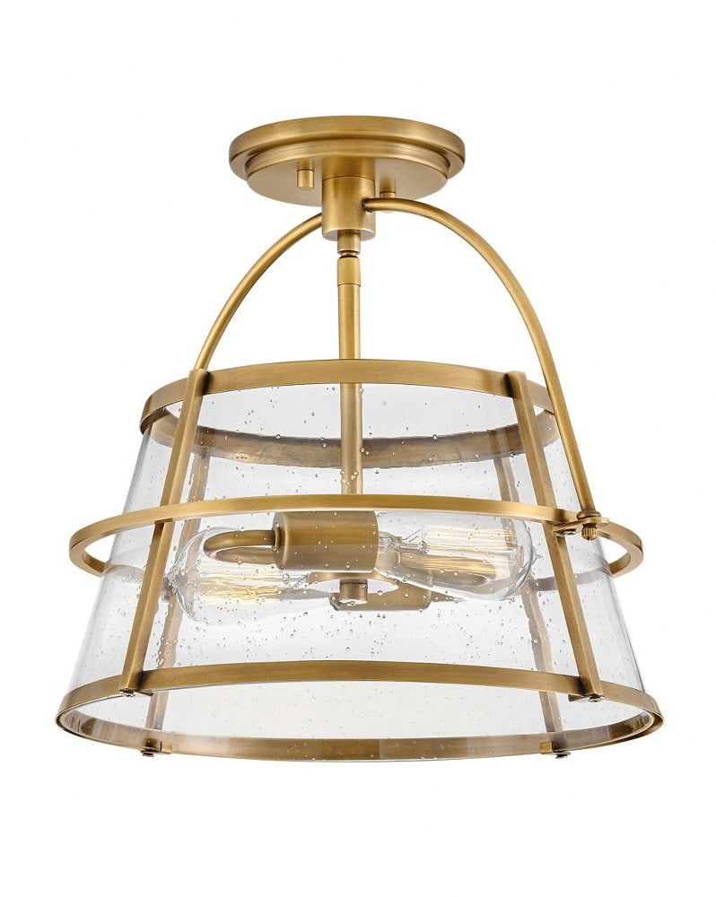 Hinkley Watson Medium Pendant Light – Mid-Century Modern, Clear Seedy Glass Globe, Heritage Brass With Slate Bronze – Adjustable Height, Damp Rated