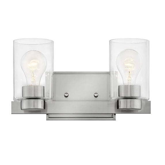 2 Light Bath Vanity In Transitional Style 13 Inches Wide By 7 Inches High-Brushed Nickel Finish-Clear Glass Color-Halogen Lamping Type Hinkley