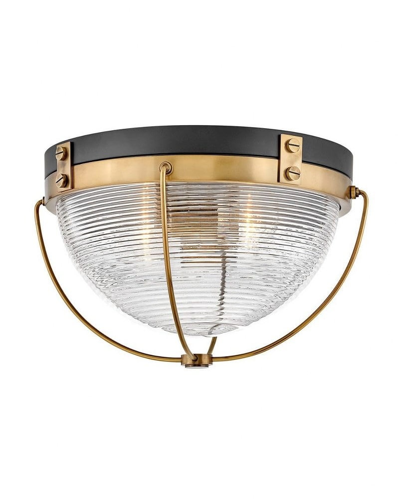 Heritage Brass and Black Glass Flush Mount Light