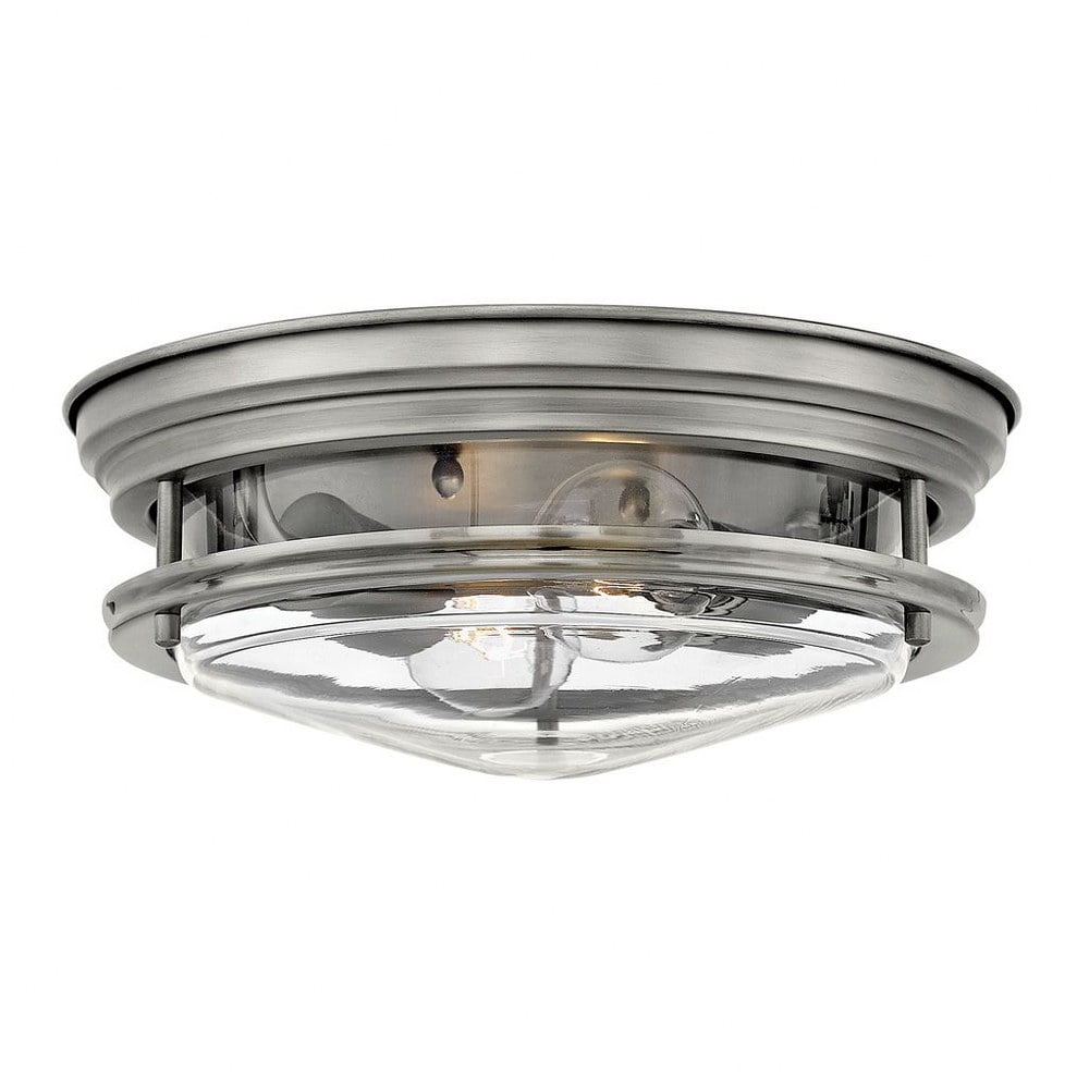 Antique Nickel Clear Glass 2-Light Flush Mount