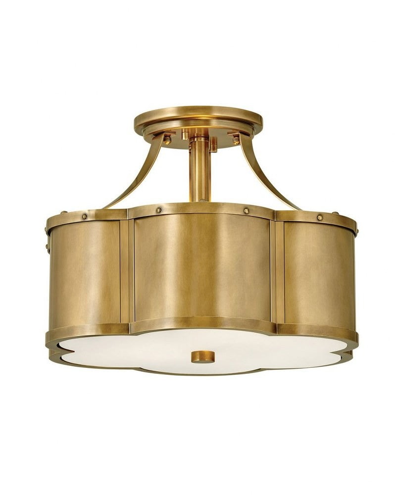 Heritage Brass and Glass 2-Light Semi-Flush Mount Ceiling Fixture