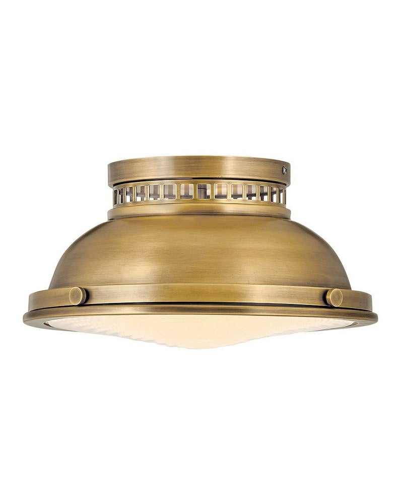 Emery Heritage Brass 2-Light Industrial Flush Mount with Glass Shade