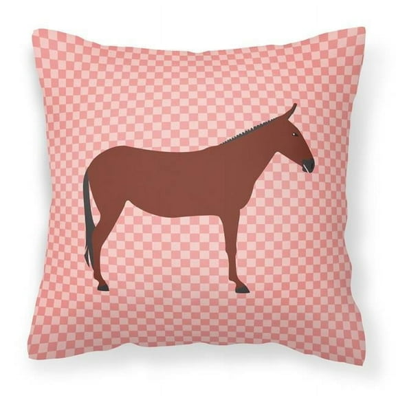 Hinny Horse Donkey Pink Check Fabric Decorative Pillow - 18 x 18 in.